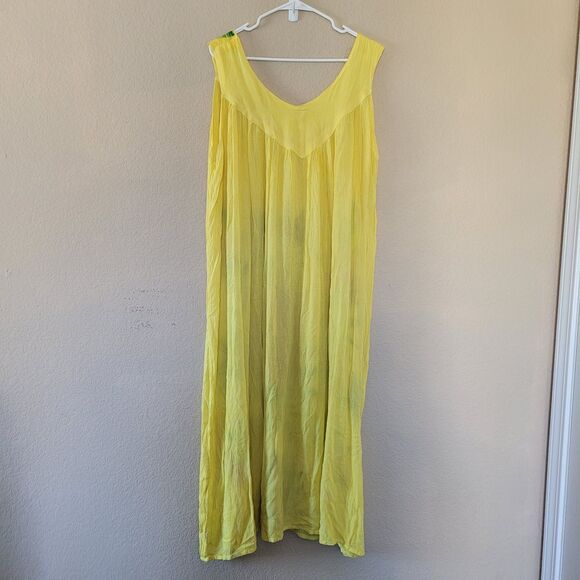 SEVEN ISLANDS Maxi Dress One size Yellow Boho Floral Beach Summer Resort Artsy - Picture 7 of 7